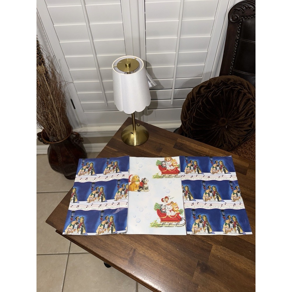 Dog and Cat Group Holiday Christmas Gift Wrap Vintage Sheets (3)